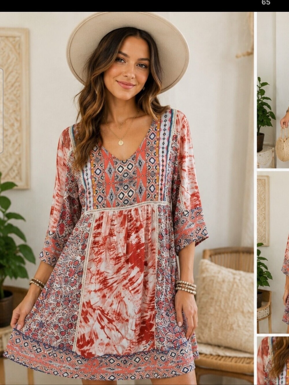 Sundance Wild Provence Mixed Print Boho Mini Dress Size Small
